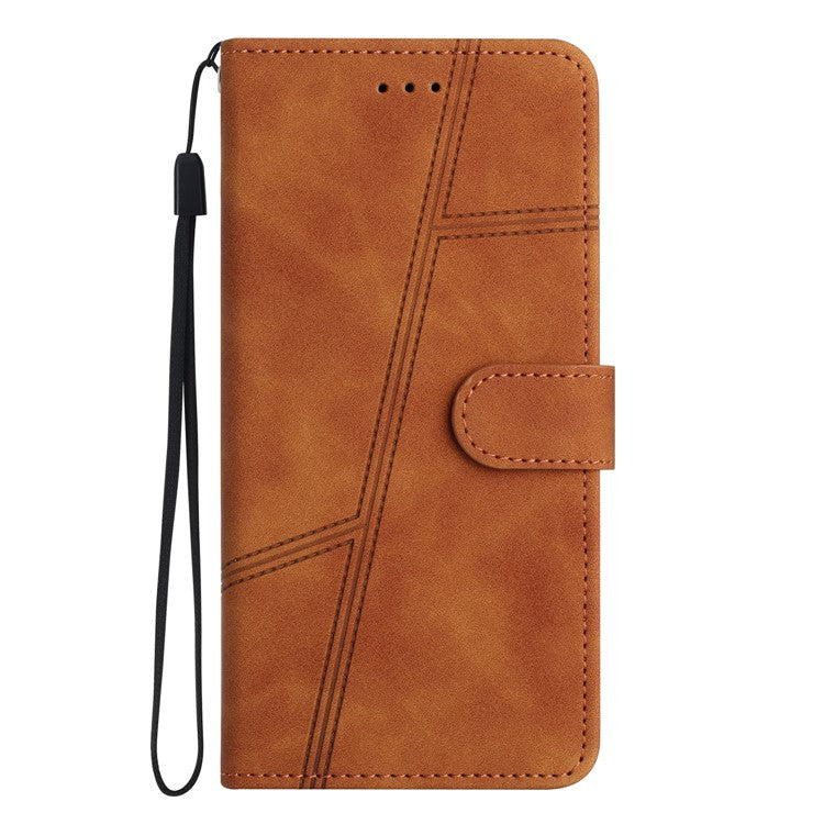 For Google Pixel 6 Pro 5G Imprinted Line Skin-touch PU Leather Phone Shell Wallet Stand Anti-drop Cover - Brown
