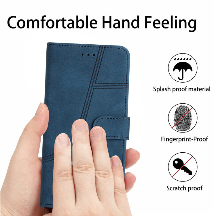 For Google Pixel 6a Skin-touch PU Leather Imprinted Line Phone Shell Wallet Protective Stand Cover - Blue