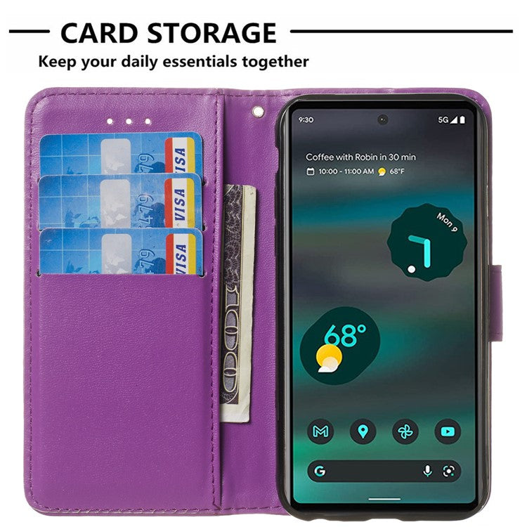 B40 For Google Pixel 6a Wallet Stand Phone Cover Anti-Dust PU Leather+TPU Cell Phone Case - Purple