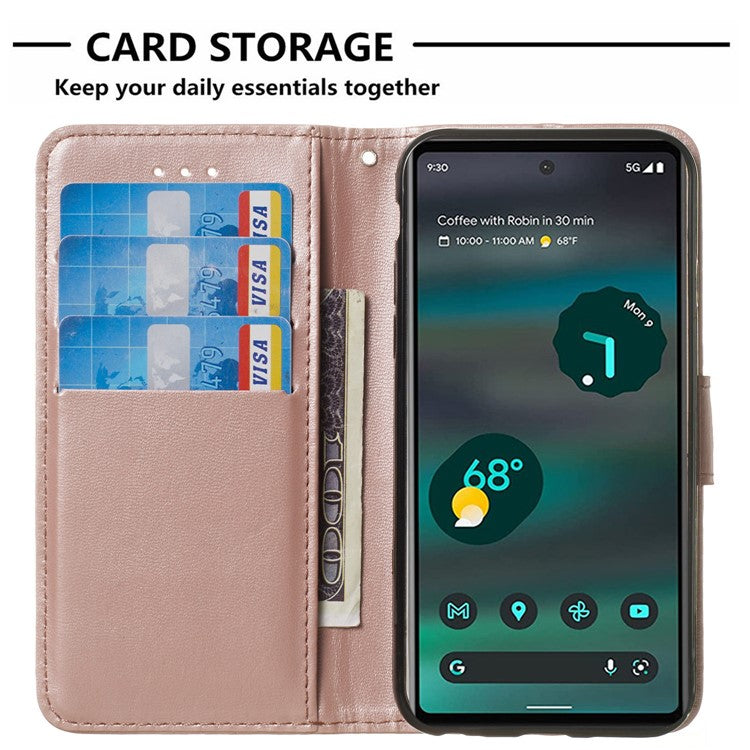 B40 For Google Pixel 6a Wallet Stand Phone Cover Anti-Dust PU Leather+TPU Cell Phone Case - Rose Gold