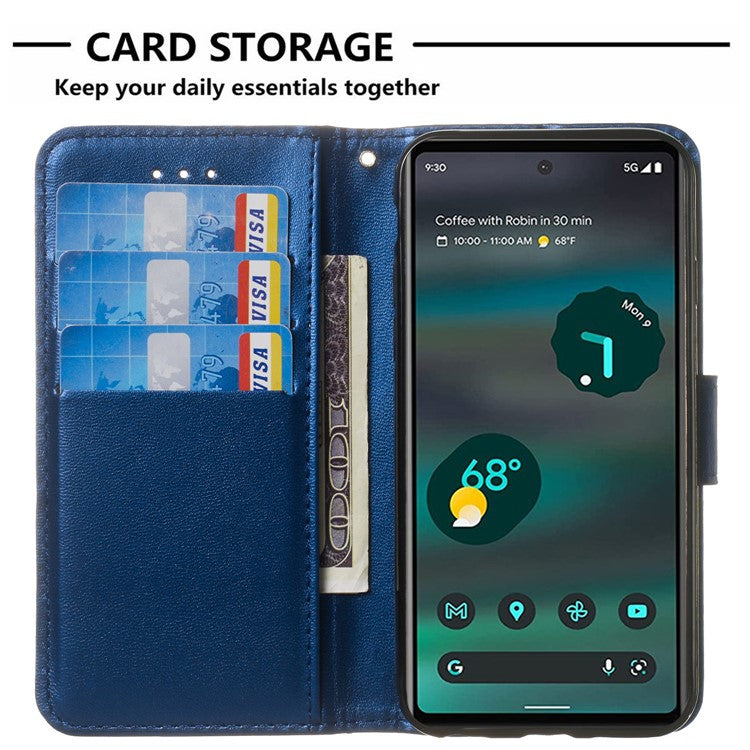 B40 For Google Pixel 6a Wallet Stand Phone Cover Anti-Dust PU Leather+TPU Cell Phone Case - Blue