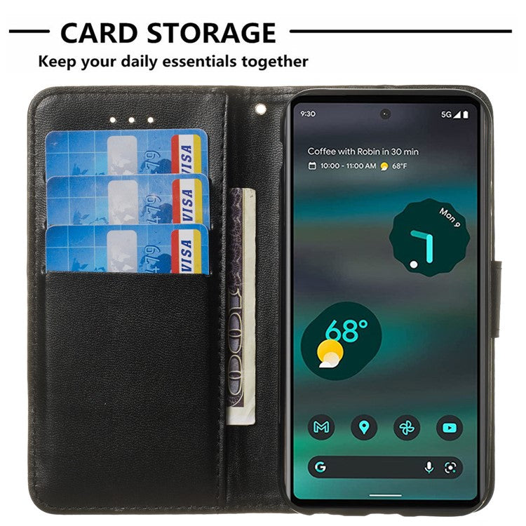 B40 Smartphone Case for Google Pixel 7a , Wallet Stand Phone Cover PU Leather+TPU Phone Shell - Black