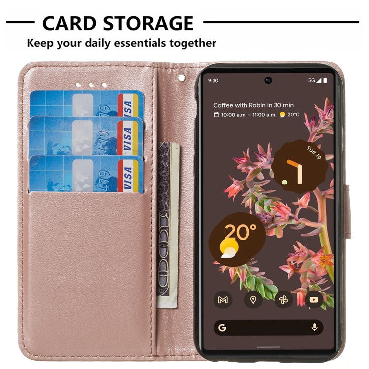 B40 For Google Pixel 6 Anti-Drop Wallet Phone Case PU Leather Magnetic Closure Phone Stand Cover - Rose Gold