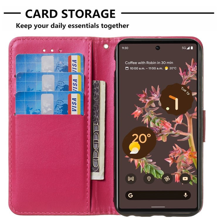 B40 For Google Pixel 6 Anti-Drop Wallet Phone Case PU Leather Magnetic Closure Phone Stand Cover - Rose