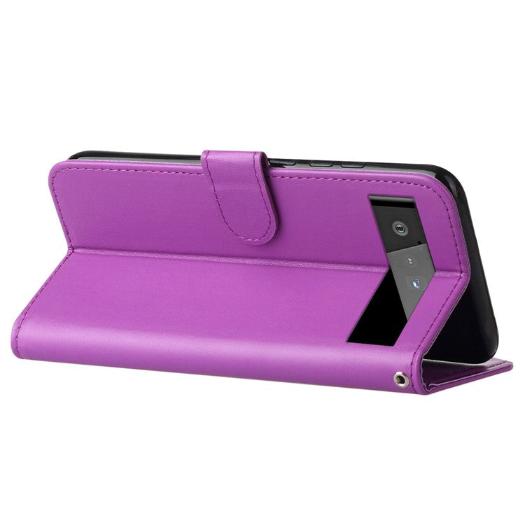 B40 For Google Pixel 6 Pro 5G Wallet Stand Phone Cover PU Leather+TPU Slim Smartphone Case - Purple