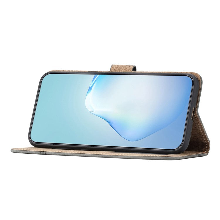 For Google Pixel 7a PU Leather Cowhide Texture Business Cover Line Imprinted Stand Wallet Phone Case with Strap - Brown