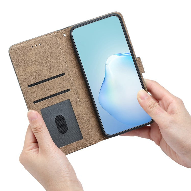 For Google Pixel 7a PU Leather Cowhide Texture Business Cover Line Imprinted Stand Wallet Phone Case with Strap - Brown