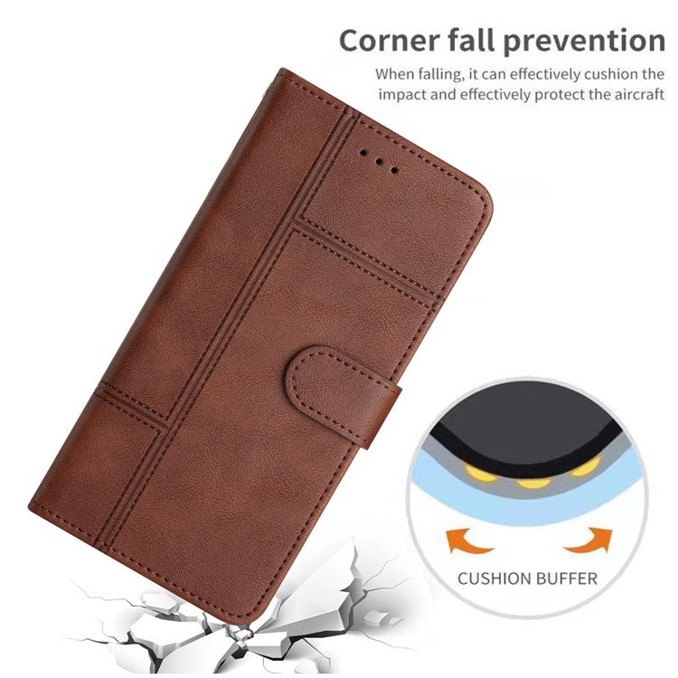 For Google Pixel 7 5G PU Leather Wallet Stand Cover Line Imprinted Cowhide Texture Business Phone Case - Coffee