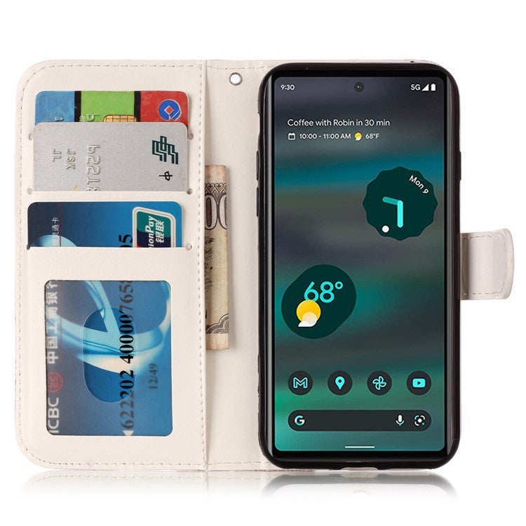 For Google Pixel 7a PU Leather Flip Phone Case Stand Pattern Printing Wallet Cover with Strap - Bear