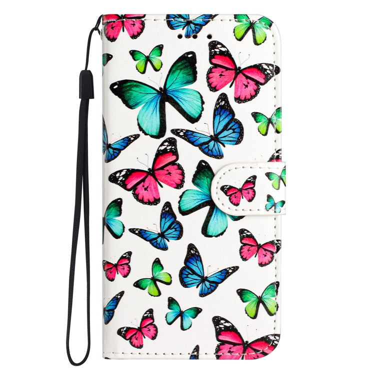 For Google Pixel 6a Pattern Printing Wallet Case PU Leather Stand Flip Protective Cover with Strap - Colorful Butterfly