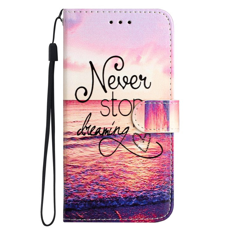 For Google Pixel 7a Wallet Phone Case PU Leather Pattern Printing Stand Phone Cover with Strap - Never Stop Dreaming