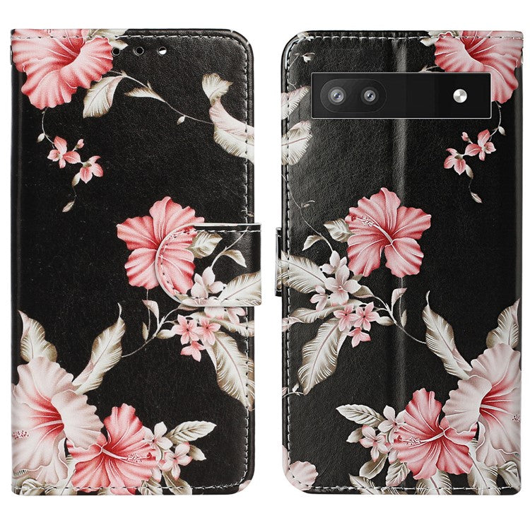 Wallet Phone Case for Google Pixel 7a Anti-Drop Shockproof Case Pattern Printing Leather Flip Cover - Azalea