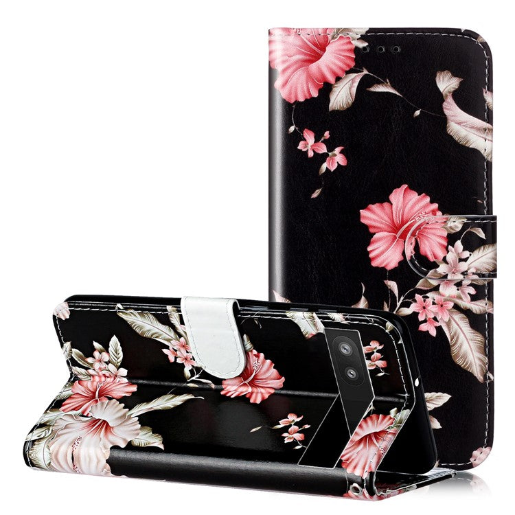 Wallet Phone Case for Google Pixel 7a Anti-Drop Shockproof Case Pattern Printing Leather Flip Cover - Azalea