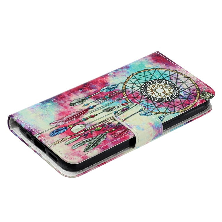 Wallet Phone Case for Google Pixel 7a Anti-Drop Shockproof Case Pattern Printing Leather Flip Cover - Green Wind Chime