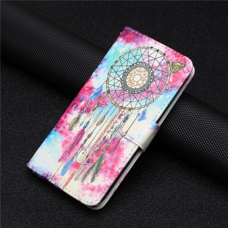 Wallet Phone Case for Google Pixel 7a Anti-Drop Shockproof Case Pattern Printing Leather Flip Cover - Green Wind Chime