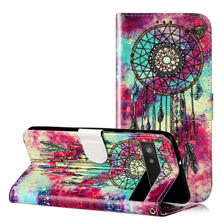 Wallet Phone Case for Google Pixel 7a Anti-Drop Shockproof Case Pattern Printing Leather Flip Cover - Green Wind Chime
