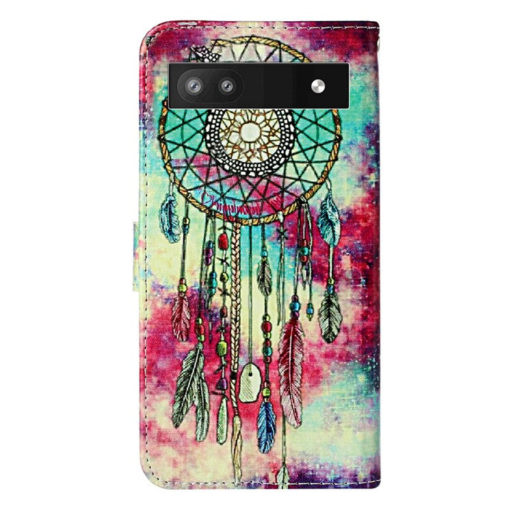 Wallet Phone Case for Google Pixel 7a Anti-Drop Shockproof Case Pattern Printing Leather Flip Cover - Green Wind Chime