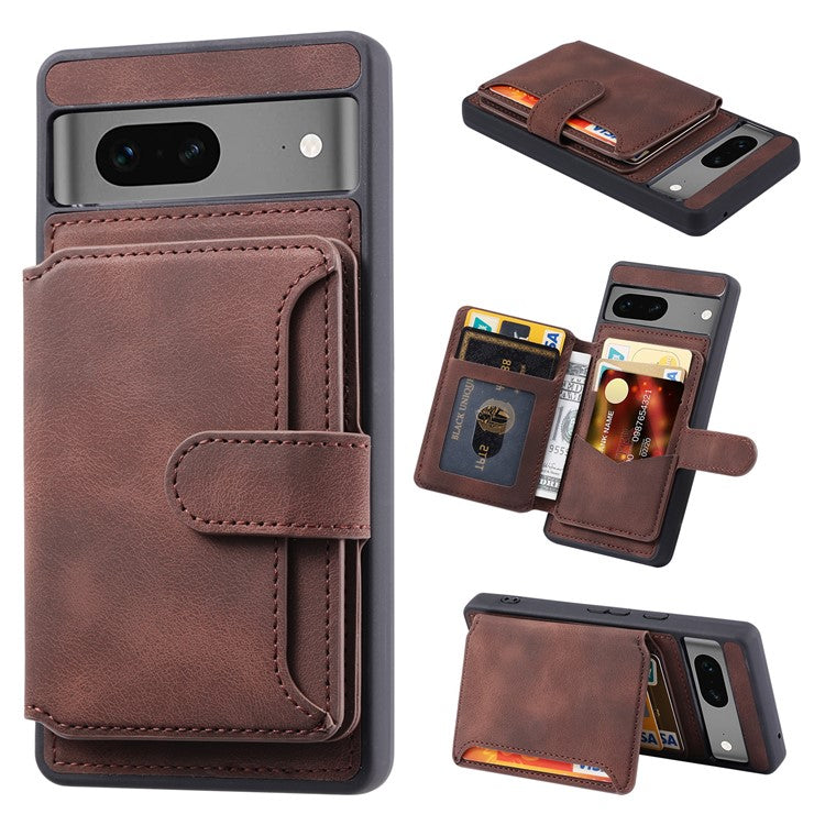 For Google Pixel 6a Leather Coated TPU Phone Case RFID Blocking Wallet Phone Kickstand Cover - Coffee