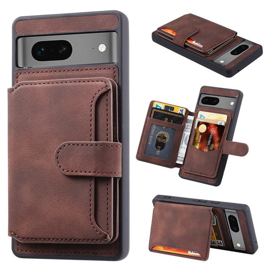 For Google Pixel 6a Leather Coated TPU Phone Case RFID Blocking Wallet Phone Kickstand Cover - Coffee