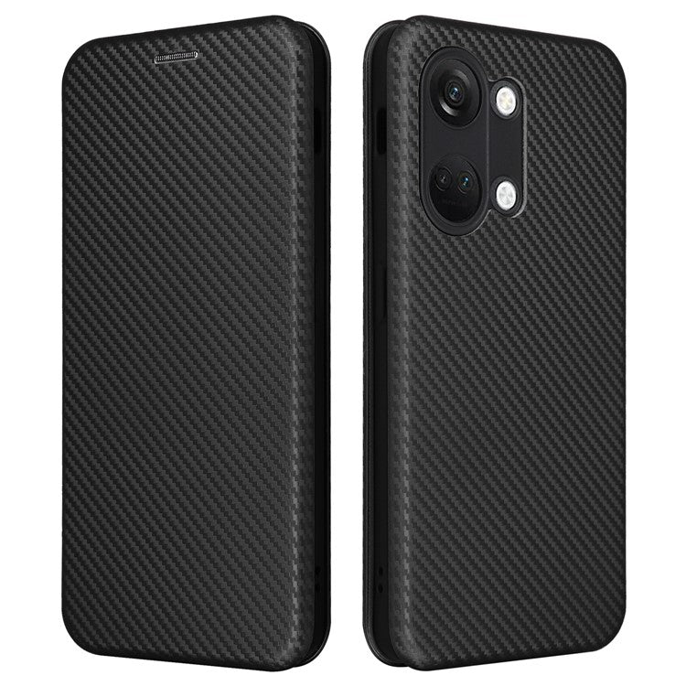 For OnePlus Nord 3 5G / Ace 2V Carbon Fiber Texture Leather Stand Phone Case Card Holder Phone Cover - Black