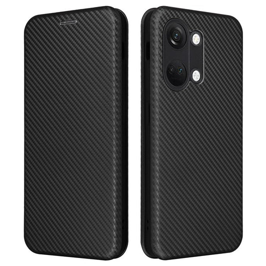 For OnePlus Nord 3 5G / Ace 2V Carbon Fiber Texture Leather Stand Phone Case Card Holder Phone Cover - Black