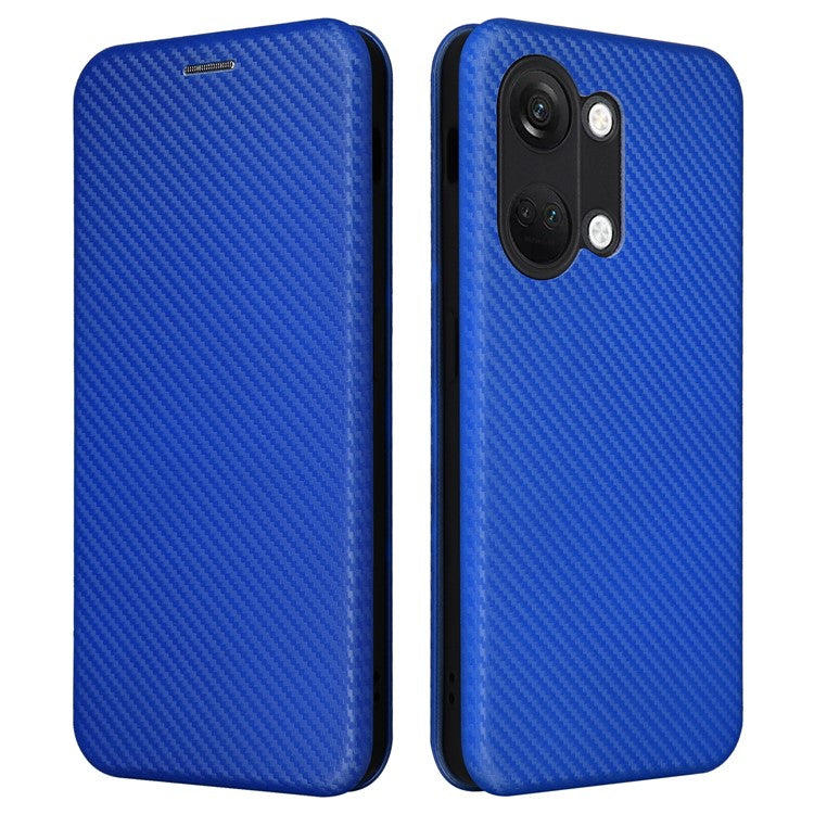 For OnePlus Nord 3 5G / Ace 2V Carbon Fiber Texture Leather Stand Phone Case Card Holder Phone Cover - Blue