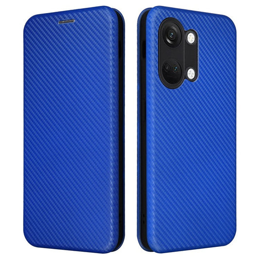 For OnePlus Nord 3 5G / Ace 2V Carbon Fiber Texture Leather Stand Phone Case Card Holder Phone Cover - Blue