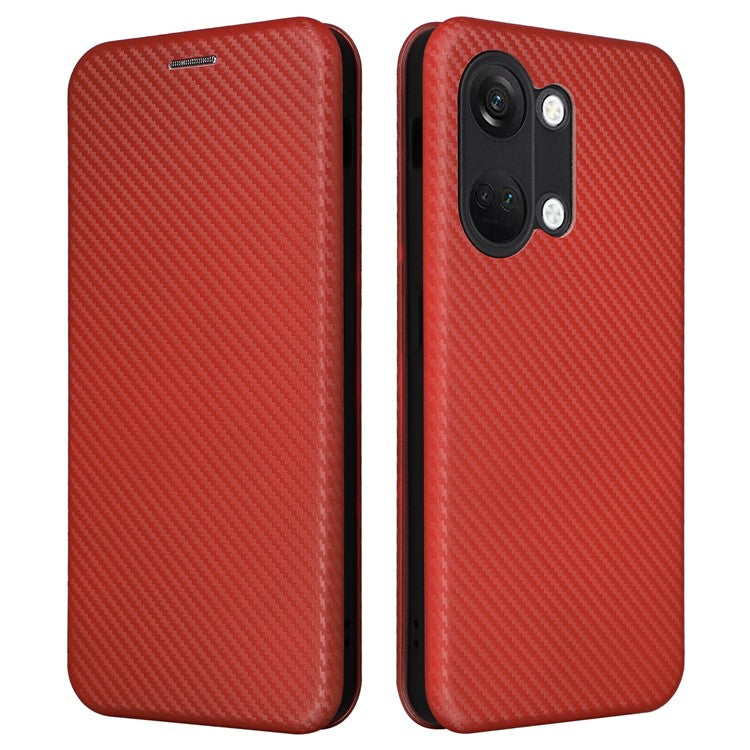 For OnePlus Nord 3 5G / Ace 2V Carbon Fiber Texture Leather Stand Phone Case Card Holder Phone Cover - Brown