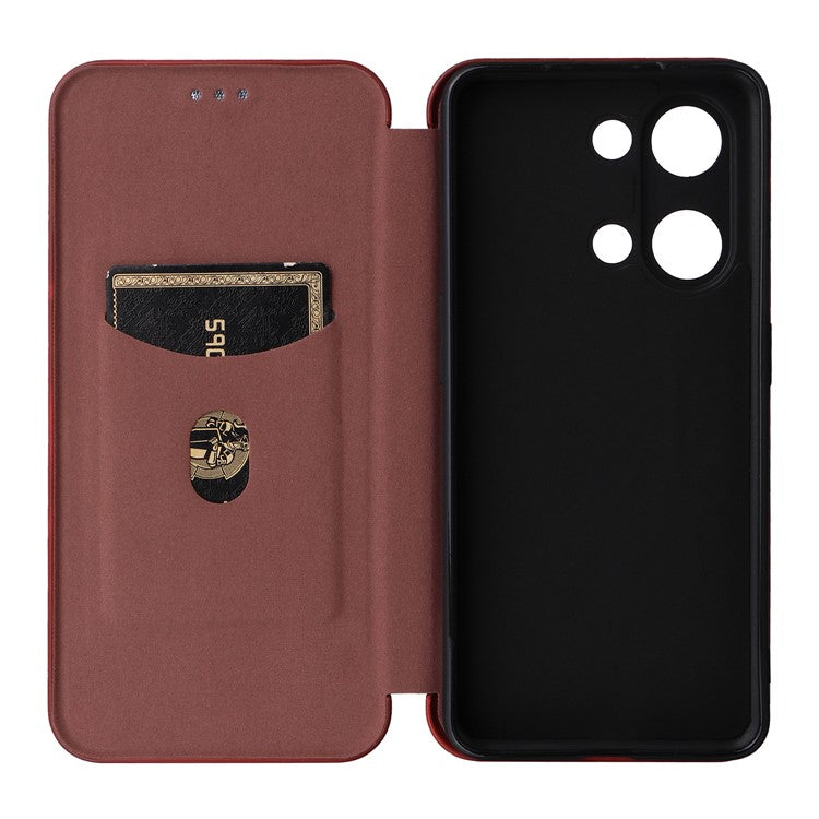 For OnePlus Nord 3 5G / Ace 2V Carbon Fiber Texture Leather Stand Phone Case Card Holder Phone Cover - Brown