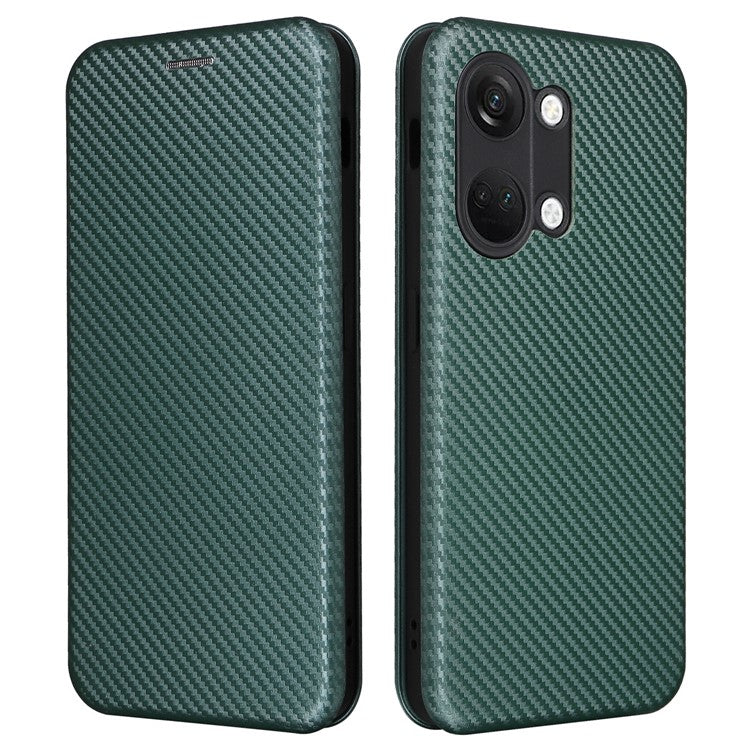 For OnePlus Nord 3 5G / Ace 2V Carbon Fiber Texture Leather Stand Phone Case Card Holder Phone Cover - Green