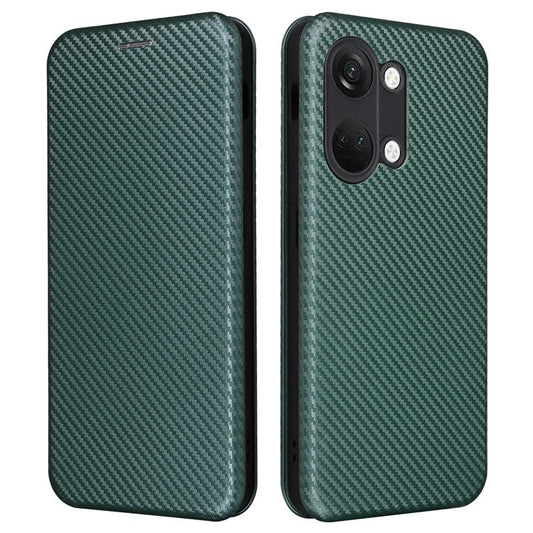 For OnePlus Nord 3 5G / Ace 2V Carbon Fiber Texture Leather Stand Phone Case Card Holder Phone Cover - Green