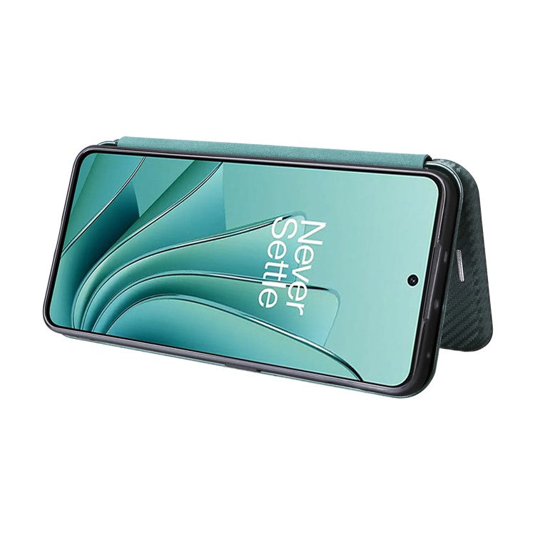 For OnePlus Nord 3 5G / Ace 2V Carbon Fiber Texture Leather Stand Phone Case Card Holder Phone Cover - Green