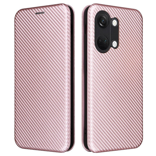 For OnePlus Nord 3 5G / Ace 2V Carbon Fiber Texture Leather Stand Phone Case Card Holder Phone Cover - Rose Gold