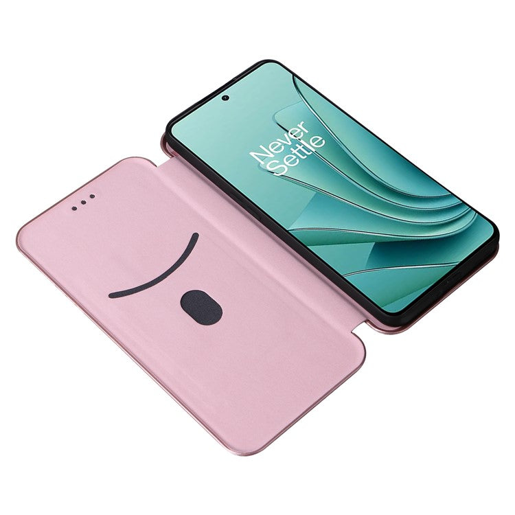 For OnePlus Nord 3 5G / Ace 2V Carbon Fiber Texture Leather Stand Phone Case Card Holder Phone Cover - Rose Gold