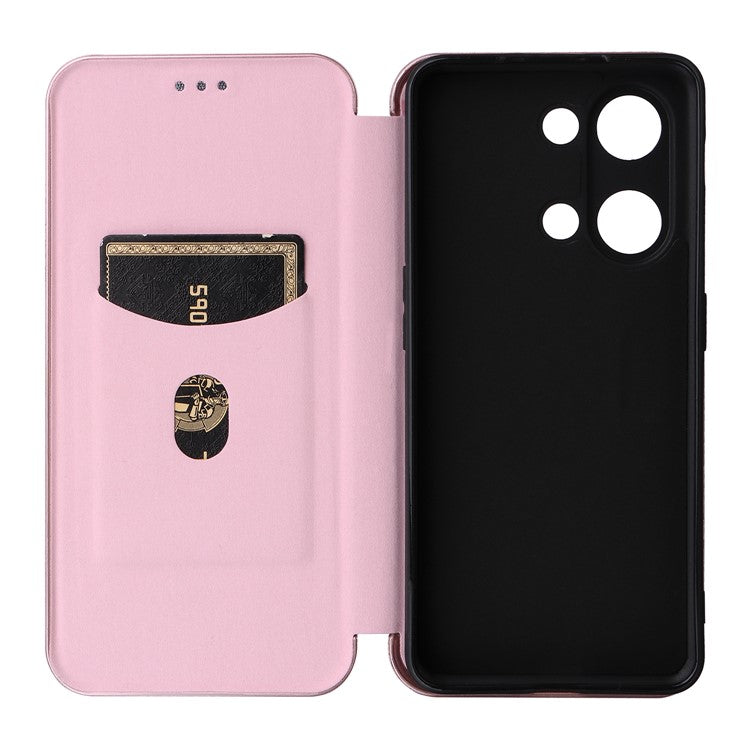 For OnePlus Nord 3 5G / Ace 2V Carbon Fiber Texture Leather Stand Phone Case Card Holder Phone Cover - Rose Gold