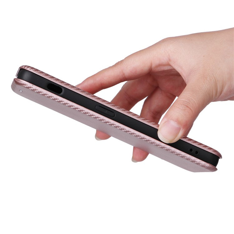 For OnePlus Nord 3 5G / Ace 2V Carbon Fiber Texture Leather Stand Phone Case Card Holder Phone Cover - Rose Gold