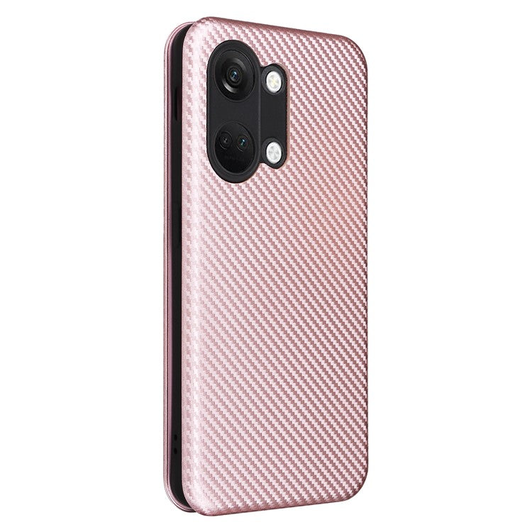 For OnePlus Nord 3 5G / Ace 2V Carbon Fiber Texture Leather Stand Phone Case Card Holder Phone Cover - Rose Gold
