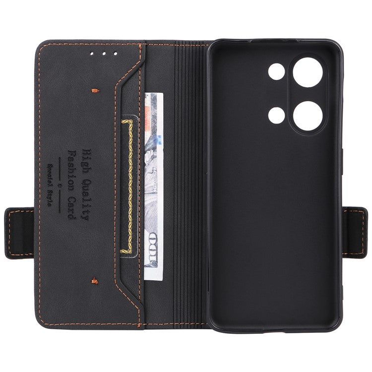For OnePlus Nord 3 5G / Ace 2V Hardware Decor Wallet Stand Cover Magnetic PU Leather Anti-drop Case - Black