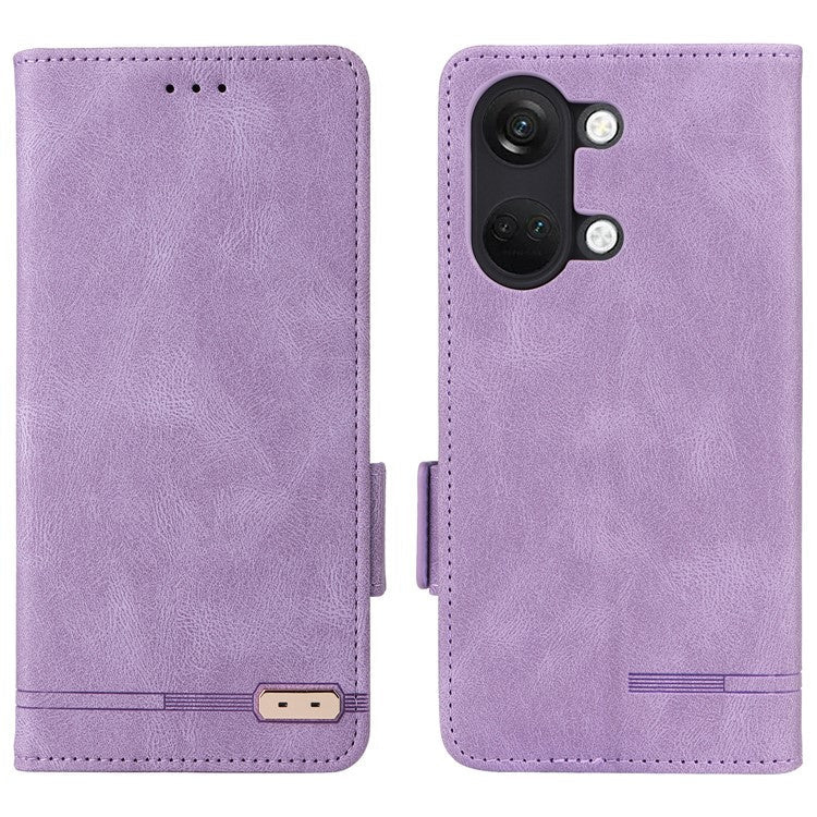 For OnePlus Nord 3 5G / Ace 2V Hardware Decor Wallet Stand Cover Magnetic PU Leather Anti-drop Case - Purple