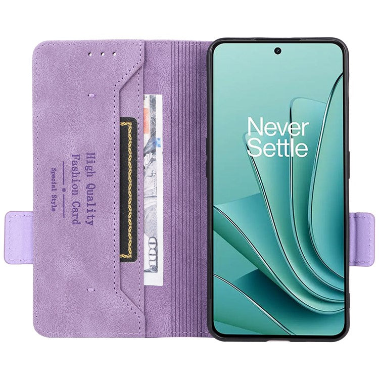 For OnePlus Nord 3 5G / Ace 2V Hardware Decor Wallet Stand Cover Magnetic PU Leather Anti-drop Case - Purple