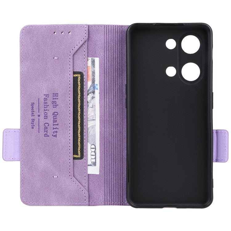 For OnePlus Nord 3 5G / Ace 2V Hardware Decor Wallet Stand Cover Magnetic PU Leather Anti-drop Case - Purple