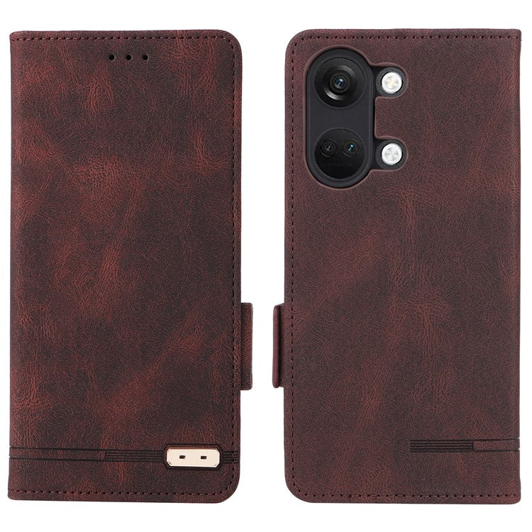 For OnePlus Nord 3 5G / Ace 2V Hardware Decor Wallet Stand Cover Magnetic PU Leather Anti-drop Case - Coffee
