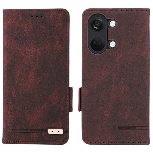 For OnePlus Nord 3 5G / Ace 2V Hardware Decor Wallet Stand Cover Magnetic PU Leather Anti-drop Case - Coffee