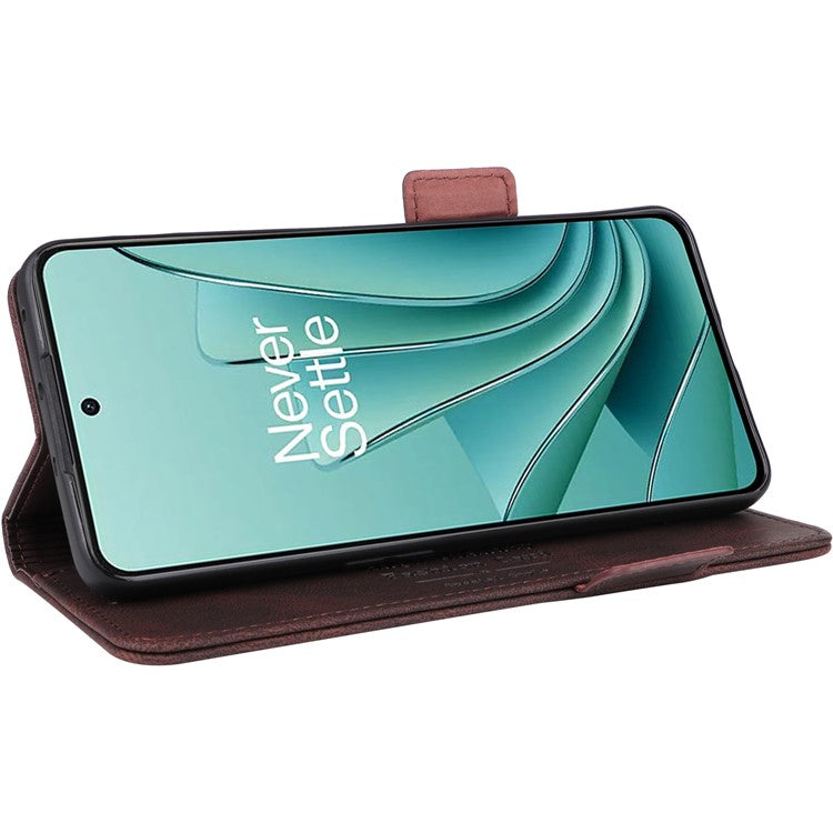 For OnePlus Nord 3 5G / Ace 2V Hardware Decor Wallet Stand Cover Magnetic PU Leather Anti-drop Case - Coffee