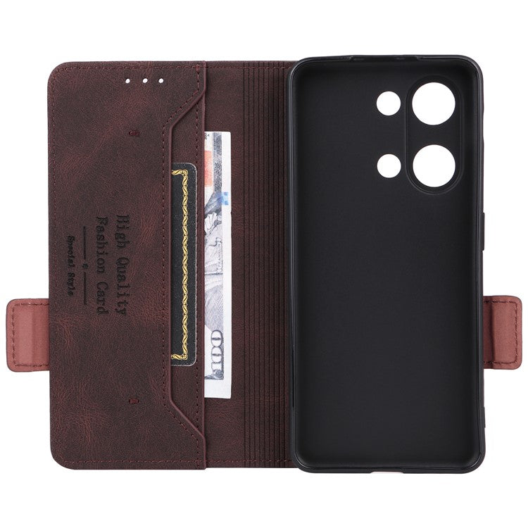 For OnePlus Nord 3 5G / Ace 2V Hardware Decor Wallet Stand Cover Magnetic PU Leather Anti-drop Case - Coffee