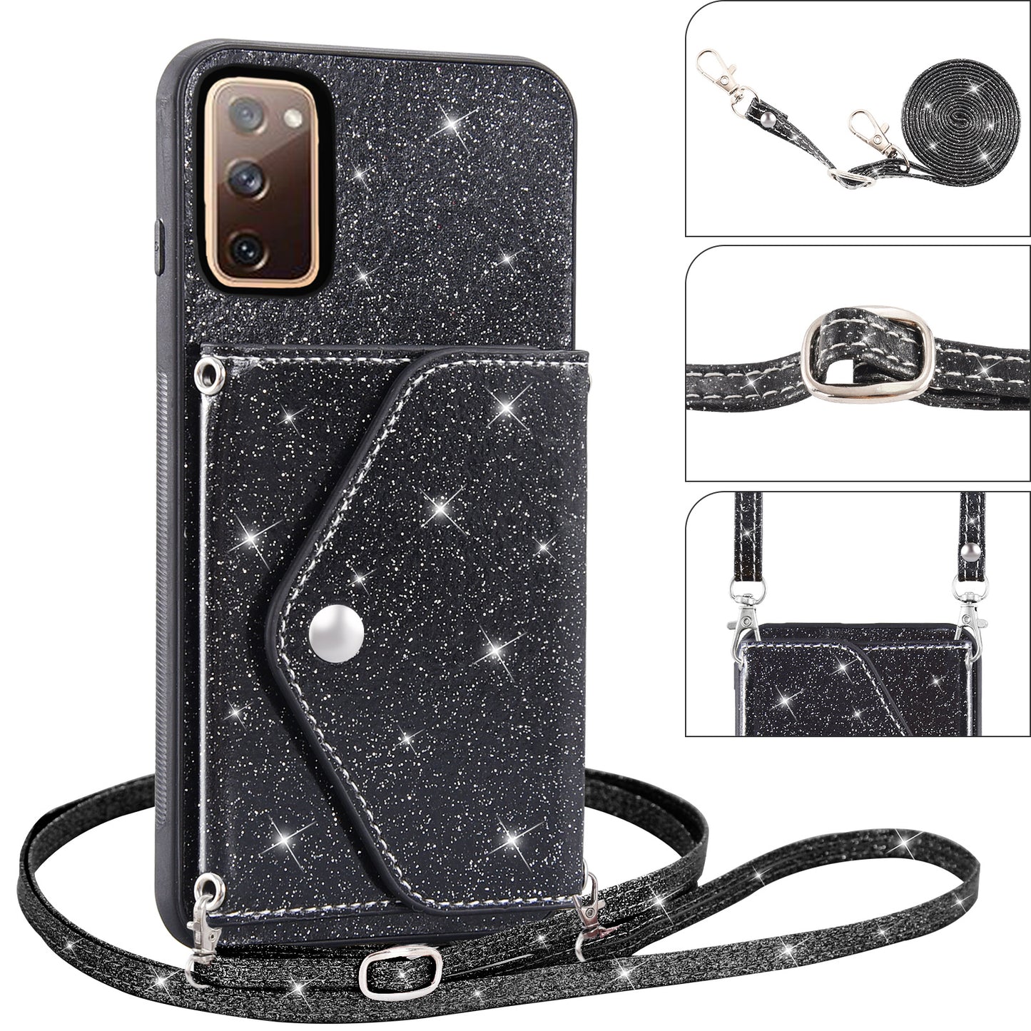 For Samsung Galaxy S20 Lite / S20 FE / S20 FE 5G / S20 FE 2022 Triangle Card Holder Kickstand PU Leather+TPU Phone Cover - Black