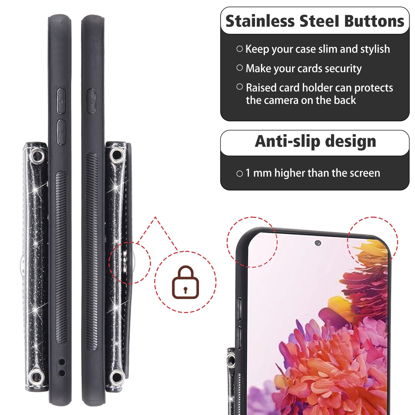 For Samsung Galaxy S20 Lite / S20 FE / S20 FE 5G / S20 FE 2022 Triangle Card Holder Kickstand PU Leather+TPU Phone Cover - Black