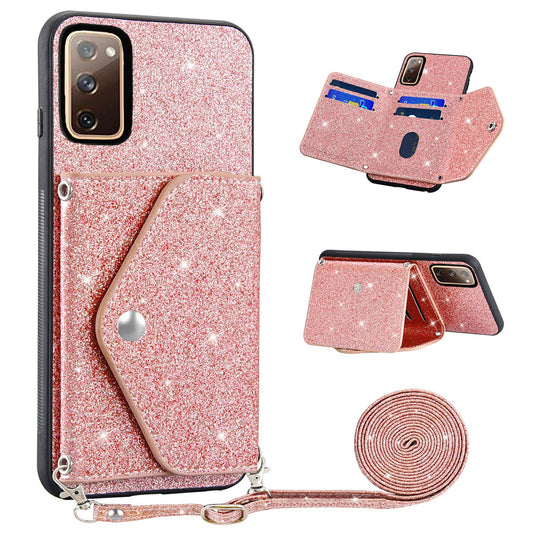 For Samsung Galaxy S20 Lite / S20 FE / S20 FE 5G / S20 FE 2022 Triangle Card Holder Kickstand PU Leather+TPU Phone Cover - Pink