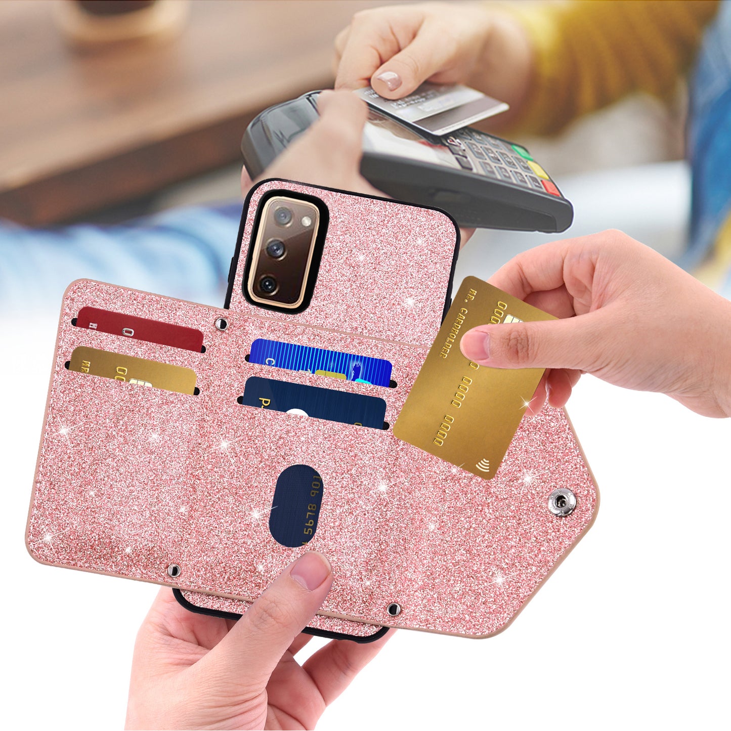 For Samsung Galaxy S20 Lite / S20 FE / S20 FE 5G / S20 FE 2022 Triangle Card Holder Kickstand PU Leather+TPU Phone Cover - Pink