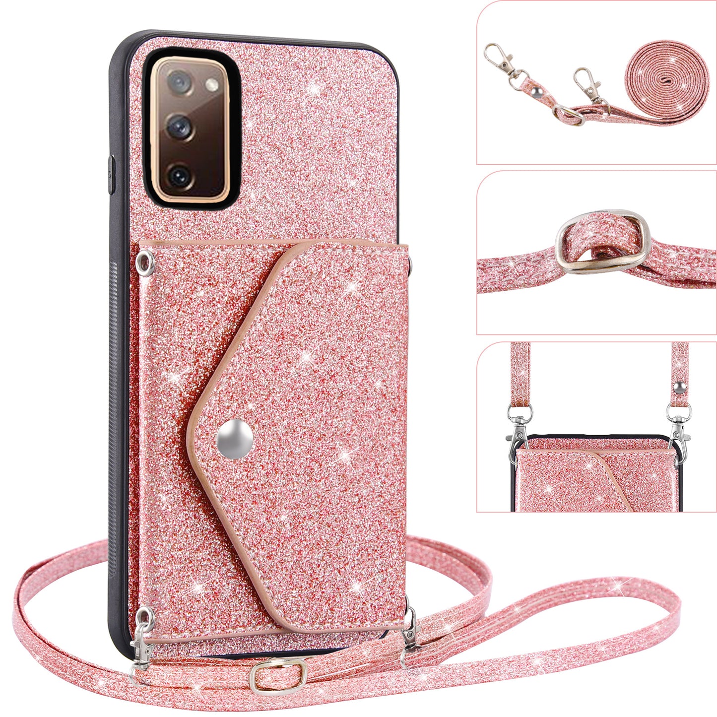 For Samsung Galaxy S20 Lite / S20 FE / S20 FE 5G / S20 FE 2022 Triangle Card Holder Kickstand PU Leather+TPU Phone Cover - Pink